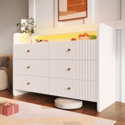 Modernluxe Fluted 6-Drawer Sideboard, Modern Storage Cabinet With Rgb Led Lighting & Shelves, Chest Of Drawers, White - thumbnail 8