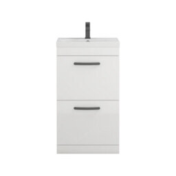 Royal Bathrooms Turin Gloss White 500mm Floor Standing Vanity Unit 2 Drawer With Mid-Edge Basin Sink & Matt Black Handles - thumbnail 6