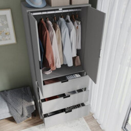 Urbn-Living Urbnliving 180Cm Height Grey Wardrobe With 2 Door 3 Drawer Storage And Modern Hanging Rail Furniture - thumbnail 3