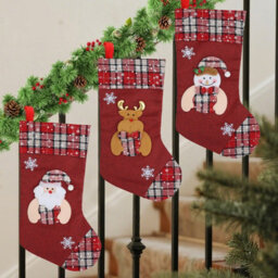 CLEFFNS 3Pcs Christmas Stocking Classic Large Stockings Santa, Snowman, Reindeer Xmas Character For Family Holiday Christmas Decorations - thumbnail 1