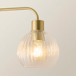 Valuelights Maddison Clear Ribbed Glass Globe Shades Brushed Gold 3 Arm Ceiling Light - thumbnail 4