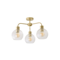 Valuelights Maddison Clear Ribbed Glass Globe Shades Brushed Gold 3 Arm Ceiling Light - thumbnail 6
