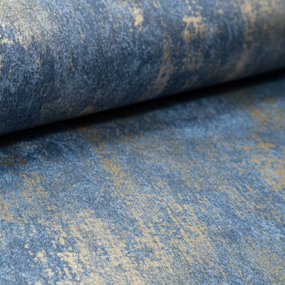 Sophie Laurence Industrial Distressed Concrete Navy Blue Metallic Gold Wallpaper - image 1