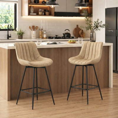 Homcom Swivel Bar Stools Set Of 2, Pu Leather Upholstery, Light Brown - image 1