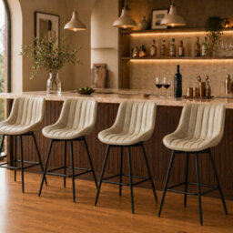 Homcom Swivel Bar Stools Set Of 2, Pu Leather Upholstery, Light Brown - thumbnail 9