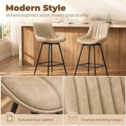Homcom Swivel Bar Stools Set Of 2, Pu Leather Upholstery, Light Brown - thumbnail 4