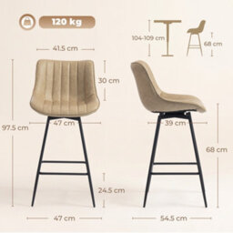 Homcom Swivel Bar Stools Set Of 2, Pu Leather Upholstery, Light Brown - thumbnail 3
