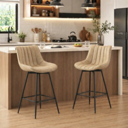 Homcom Swivel Bar Stools Set Of 2, Pu Leather Upholstery, Light Brown - thumbnail 1