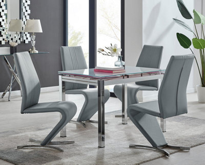 Furniturebox Uk Enna White Glass Extending Dining Table And 4 Grey Willow Chairs - image 1