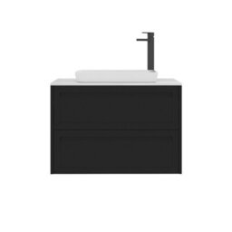 Royal Bathrooms Royal Bathroom Elmore 800mm Matt Nocturne Black Wall Mounted Countertop Bathroom Vanity Unit 2 Drawer With Qubix Basin - thumbnail 7