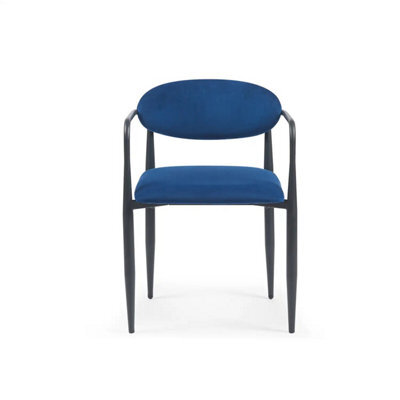 Liam Set Of 2 Dark Navy Velvet Dining Chairs With Black Metal Frame - image 1