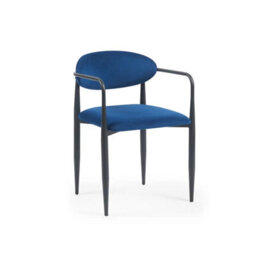 Liam Set Of 2 Dark Navy Velvet Dining Chairs With Black Metal Frame - thumbnail 2