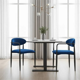 Liam Set Of 2 Dark Navy Velvet Dining Chairs With Black Metal Frame - thumbnail 7