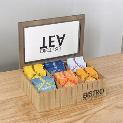 Urbn-Living Urbnliving 24Cm Width Wooden Tea Storage Box 6 Section Compartments Organizer Display With Clear Lid - image 1