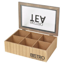 Urbn-Living Urbnliving 24Cm Width Wooden Tea Storage Box 6 Section Compartments Organizer Display With Clear Lid - thumbnail 4