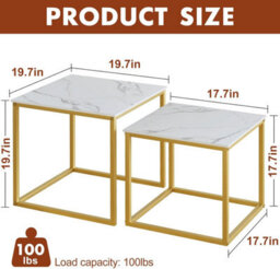 Huhote Elegant Nesting Tables 2 Set With Metal Frame White Marble Top 50/45 Cm For Living Room Bedroom Balcony Office Coffee Table - thumbnail 6