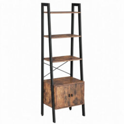 Ledrem Ladder Shelf With Cupboard, 4-Tier Tall Slim Bookcase, Living Room Storage Unit, 56 X 34 X 171 Cm, Rustic Brown - thumbnail 3