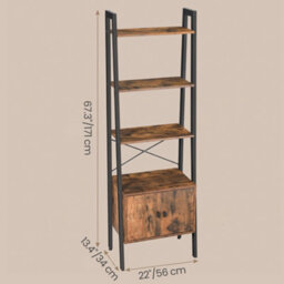 Ledrem Ladder Shelf With Cupboard, 4-Tier Tall Slim Bookcase, Living Room Storage Unit, 56 X 34 X 171 Cm, Rustic Brown - thumbnail 4