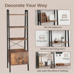 Ledrem Ladder Shelf With Cupboard, 4-Tier Tall Slim Bookcase, Living Room Storage Unit, 56 X 34 X 171 Cm, Rustic Brown - thumbnail 8