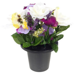 Urbn-Living Purple Pansy & Rose Set Of 1 Artificial Silk Flower Grave Pot Memorial Arrangement Graveside Cemetery - thumbnail 9