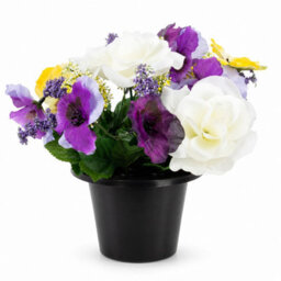 Urbn-Living Purple Pansy & Rose Set Of 1 Artificial Silk Flower Grave Pot Memorial Arrangement Graveside Cemetery - thumbnail 1