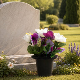 Urbn-Living Purple Pansy & Rose Set Of 1 Artificial Silk Flower Grave Pot Memorial Arrangement Graveside Cemetery - thumbnail 4