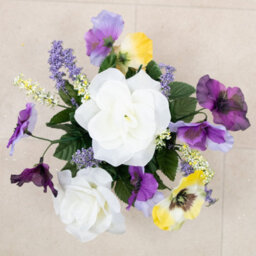 Urbn-Living Purple Pansy & Rose Set Of 1 Artificial Silk Flower Grave Pot Memorial Arrangement Graveside Cemetery - thumbnail 7