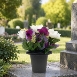 Urbn-Living Purple Pansy & Rose Set Of 1 Artificial Silk Flower Grave Pot Memorial Arrangement Graveside Cemetery - thumbnail 2