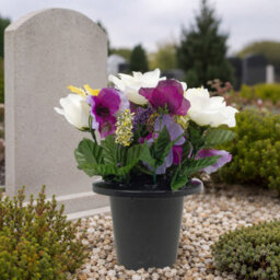 Urbn-Living Purple Pansy & Rose Set Of 1 Artificial Silk Flower Grave Pot Memorial Arrangement Graveside Cemetery - thumbnail 3