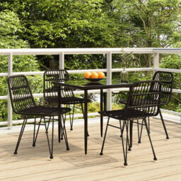 Berkfield 5 Piece Garden Dining Set Black Poly Rattan - thumbnail 1