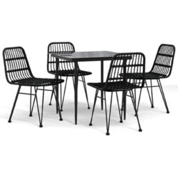 Berkfield 5 Piece Garden Dining Set Black Poly Rattan - thumbnail 2