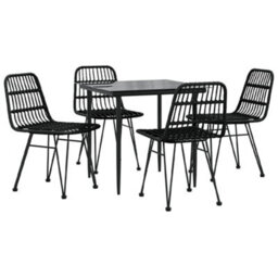Berkfield 5 Piece Garden Dining Set Black Poly Rattan - thumbnail 3