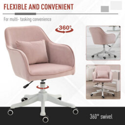 Vinsetto Velvet-Feel Tub Office Chair W/ Massage Pillow Adjustable Height Pink - thumbnail 7