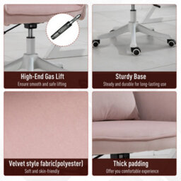 Vinsetto Velvet-Feel Tub Office Chair W/ Massage Pillow Adjustable Height Pink - thumbnail 9