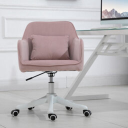 Vinsetto Velvet-Feel Tub Office Chair W/ Massage Pillow Adjustable Height Pink - thumbnail 4