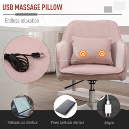 Vinsetto Velvet-Feel Tub Office Chair W/ Massage Pillow Adjustable Height Pink - thumbnail 5