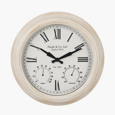 Pacific Lifestyle White Washed Gold Effect Brushed Cream Indoor Outdoor Wall Clock - image 1