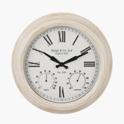 Pacific Lifestyle White Washed Gold Effect Brushed Cream Indoor Outdoor Wall Clock - thumbnail 1