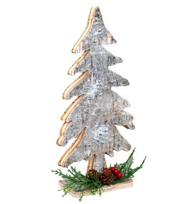 Shatchi 30Cm Christmas Tree Shape Birch Bark Wooden Christmas Table Top Decoration - image 1