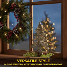 Shatchi 30Cm Christmas Tree Shape Birch Bark Wooden Christmas Table Top Decoration - thumbnail 5