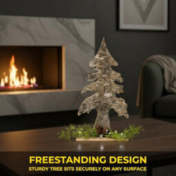 Shatchi 30Cm Christmas Tree Shape Birch Bark Wooden Christmas Table Top Decoration - thumbnail 6