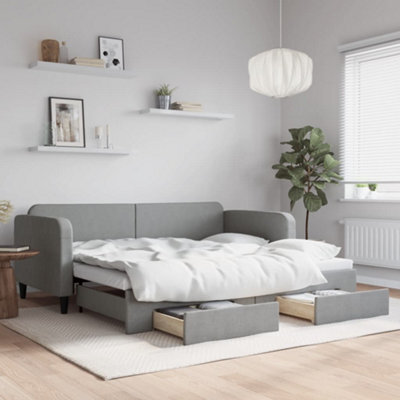 Berkfield Daybed With Trundle And Drawers Light Grey 90X190 Cm Fabric - image 1