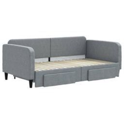 Berkfield Daybed With Trundle And Drawers Light Grey 90X190 Cm Fabric - thumbnail 3