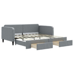 Berkfield Daybed With Trundle And Drawers Light Grey 90X190 Cm Fabric - thumbnail 2