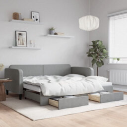 Berkfield Daybed With Trundle And Drawers Light Grey 90X190 Cm Fabric - thumbnail 1