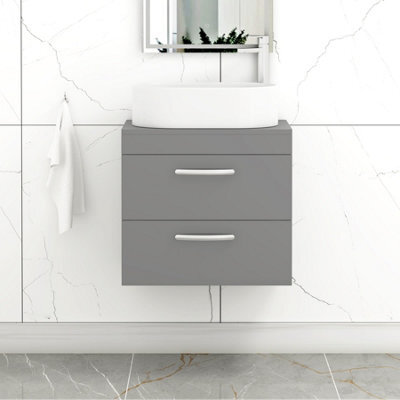 Royal Bathrooms Turin 600mm Wall Mounted Bathroom Vanity Unit With Sink 2 Drawer Indigo Grey Gloss & Peak Countertop Basin - image 1