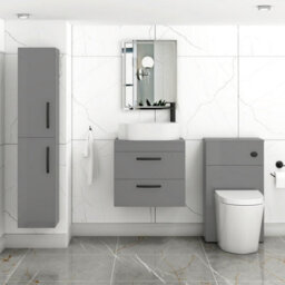 Royal Bathrooms Turin 600mm Wall Mounted Bathroom Vanity Unit With Sink 2 Drawer Indigo Grey Gloss & Peak Countertop Basin - thumbnail 3