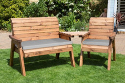 Charles Taylor Trading Charles Taylor Wooden Companion Angled Garden 3 Seat Chair & Cover Grey Cushion - thumbnail 2