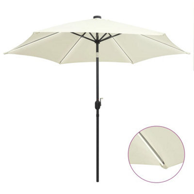 Berkfield Parasol With Led Lights And Aluminium Pole 300 Cm Sand White - image 1