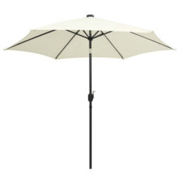 Berkfield Parasol With Led Lights And Aluminium Pole 300 Cm Sand White - thumbnail 2
